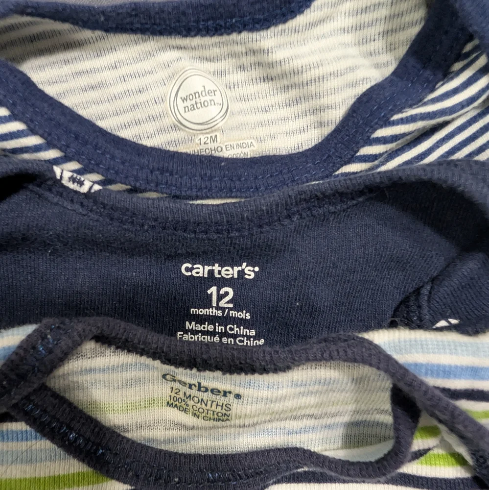 (5) Boys Onesies Bodysuits Size 12 Months‎ Carters Wonder Nation Gerber
